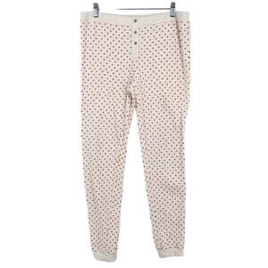 Madewell Pajama Pants Women's Size Large White Red Heart Knit Mid Rise Cotton